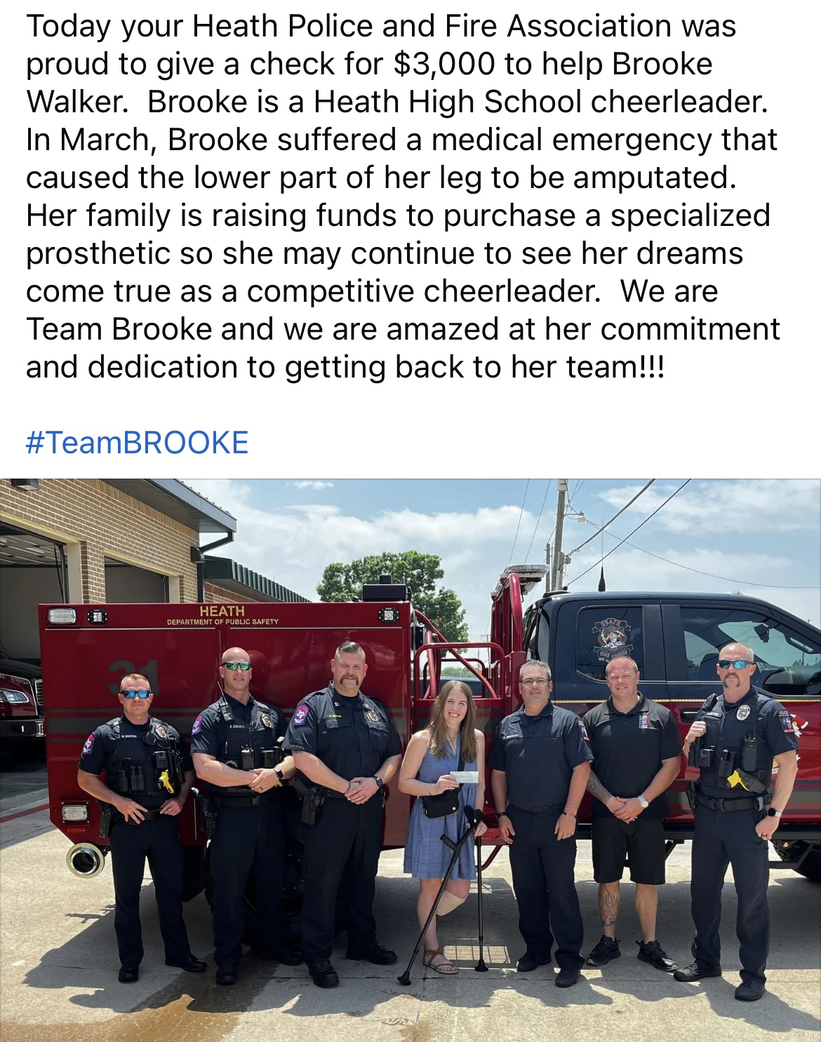 $3000.00 Donation to Brooke Walker to assist with Prosthetic.